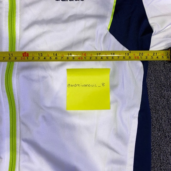 Adidas ClimaLite Zip-Up Polyester Jacket - White/Navy/Neon Green - Picture 4 of 7